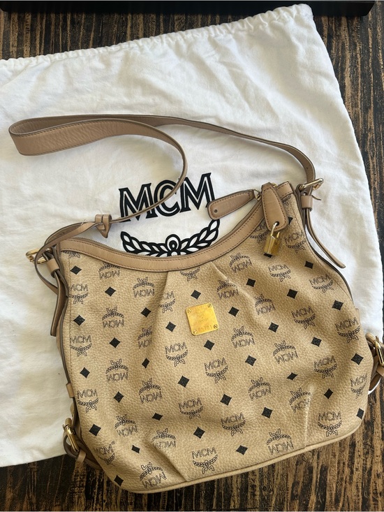 MCM Handbags - MCM Visetos Signature Beige HOBO Bag